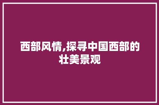 西部风情,探寻中国西部的壮美景观