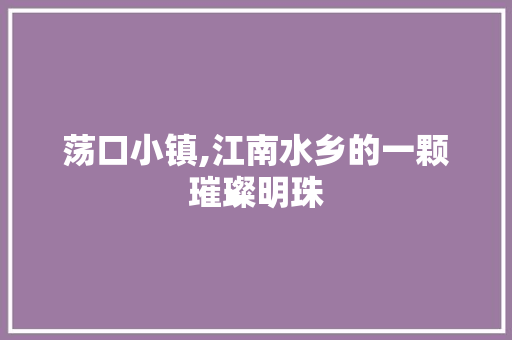 荡口小镇,江南水乡的一颗璀璨明珠