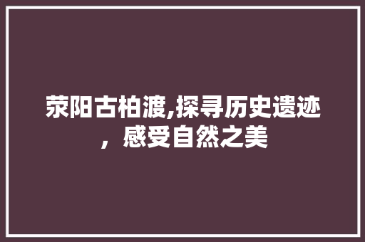 荥阳古柏渡,探寻历史遗迹，感受自然之美