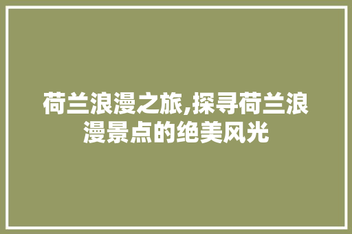 荷兰浪漫之旅,探寻荷兰浪漫景点的绝美风光