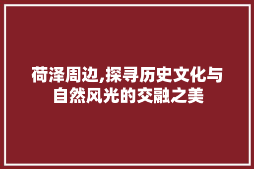 荷泽周边,探寻历史文化与自然风光的交融之美