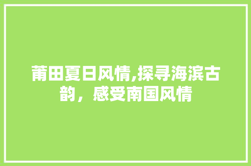 莆田夏日风情,探寻海滨古韵，感受南国风情