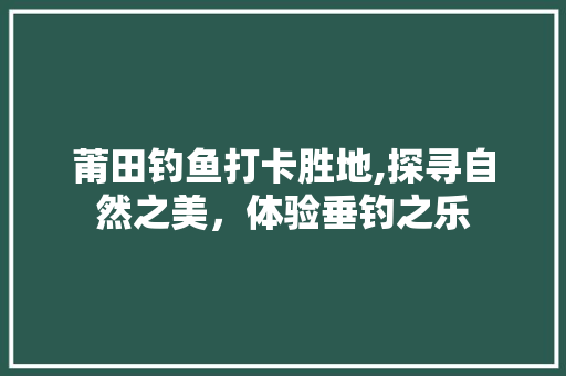 莆田钓鱼打卡胜地,探寻自然之美，体验垂钓之乐