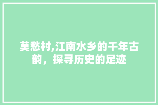 莫愁村,江南水乡的千年古韵，探寻历史的足迹