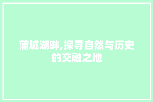 蒲城湖畔,探寻自然与历史的交融之地