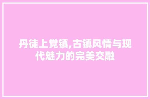 丹徒上党镇,古镇风情与现代魅力的完美交融