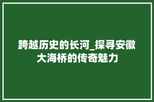 跨越历史的长河_探寻安徽大海桥的传奇魅力