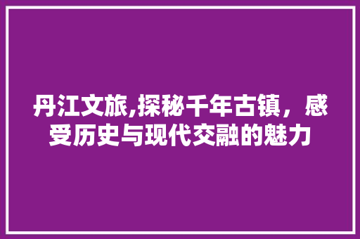 丹江文旅,探秘千年古镇，感受历史与现代交融的魅力