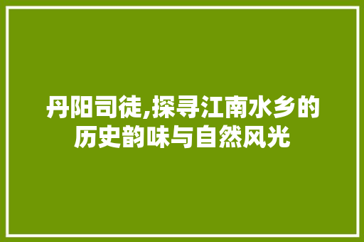 丹阳司徒,探寻江南水乡的历史韵味与自然风光