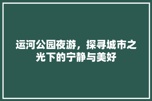 运河公园夜游，探寻城市之光下的宁静与美好