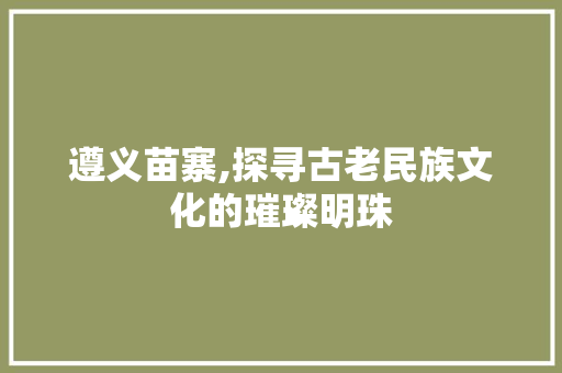 遵义苗寨,探寻古老民族文化的璀璨明珠