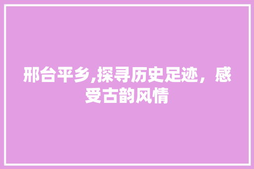 邢台平乡,探寻历史足迹，感受古韵风情