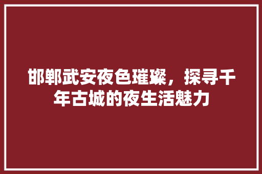 邯郸武安夜色璀璨，探寻千年古城的夜生活魅力