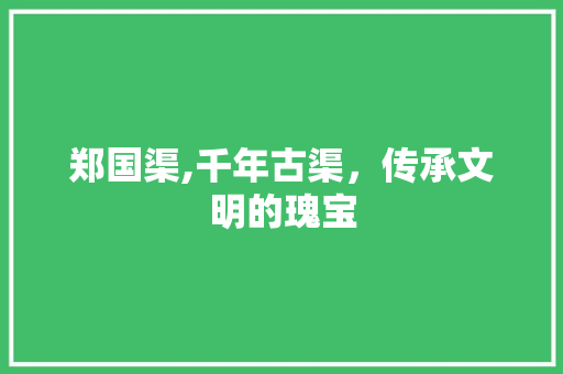 郑国渠,千年古渠，传承文明的瑰宝