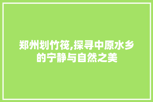 郑州划竹筏,探寻中原水乡的宁静与自然之美