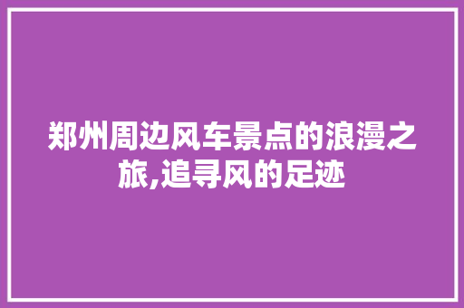 郑州周边风车景点的浪漫之旅,追寻风的足迹