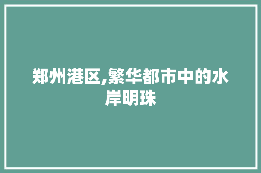 郑州港区,繁华都市中的水岸明珠