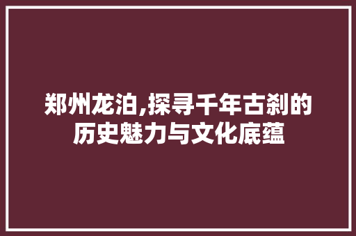 郑州龙泊,探寻千年古刹的历史魅力与文化底蕴