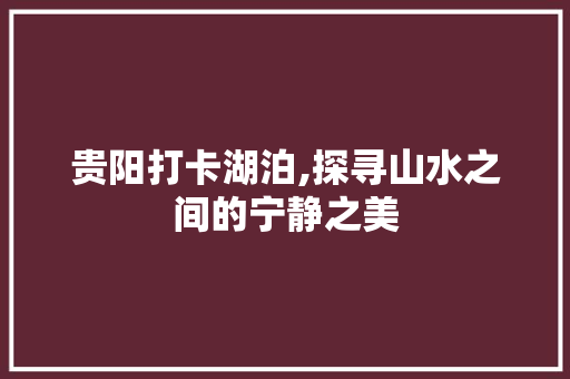 贵阳打卡湖泊,探寻山水之间的宁静之美