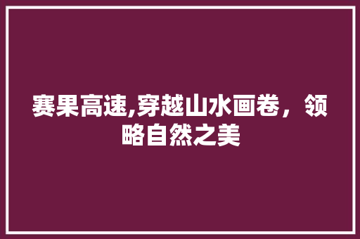 赛果高速,穿越山水画卷，领略自然之美