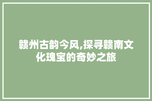 赣州古韵今风,探寻赣南文化瑰宝的奇妙之旅