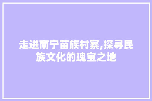 走进南宁苗族村寨,探寻民族文化的瑰宝之地