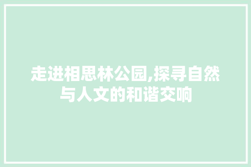 走进相思林公园,探寻自然与人文的和谐交响