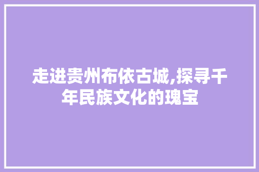 走进贵州布依古城,探寻千年民族文化的瑰宝