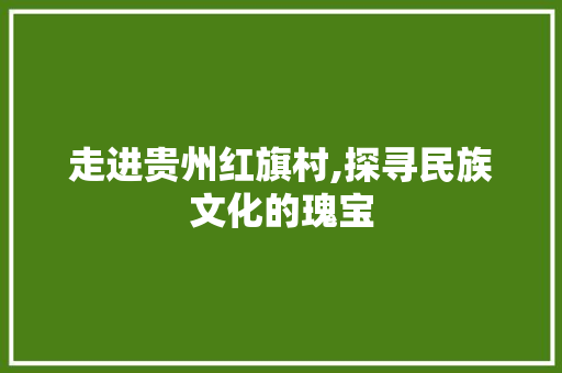 走进贵州红旗村,探寻民族文化的瑰宝