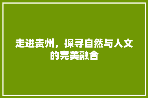 走进贵州，探寻自然与人文的完美融合