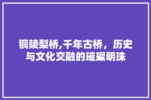 铜陵梨桥,千年古桥，历史与文化交融的璀璨明珠