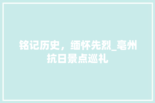 铭记历史，缅怀先烈_亳州抗日景点巡礼