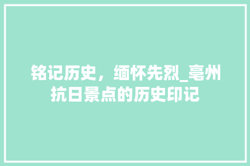 铭记历史，缅怀先烈_亳州抗日景点的历史印记