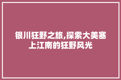 银川狂野之旅,探索大美塞上江南的狂野风光  第1张