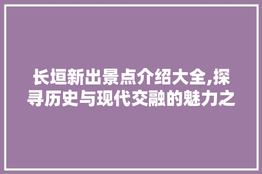 长垣新出景点介绍大全,探寻历史与现代交融的魅力之地