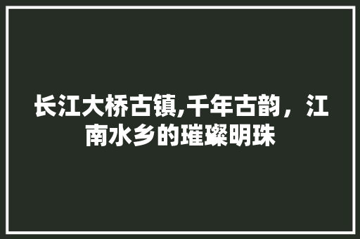 长江大桥古镇,千年古韵，江南水乡的璀璨明珠