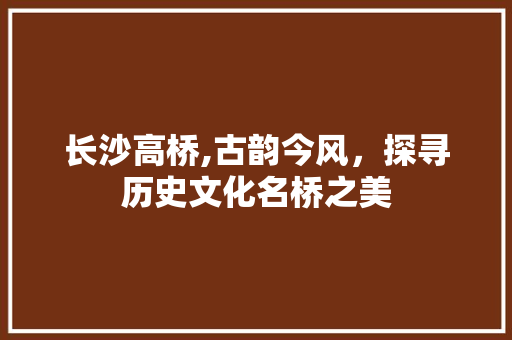 长沙高桥,古韵今风，探寻历史文化名桥之美