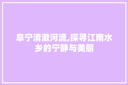 阜宁清澈河流,探寻江南水乡的宁静与美丽