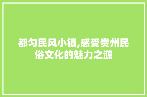 都匀民风小镇,感受贵州民俗文化的魅力之源