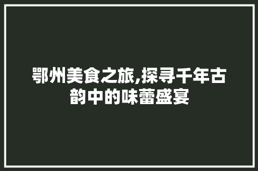 鄂州美食之旅,探寻千年古韵中的味蕾盛宴