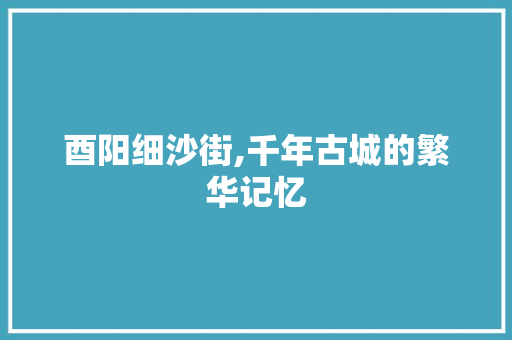 酉阳细沙街,千年古城的繁华记忆