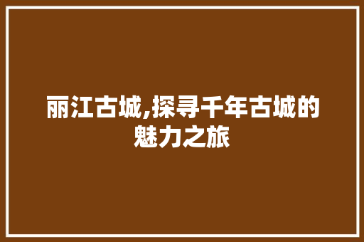 丽江古城,探寻千年古城的魅力之旅