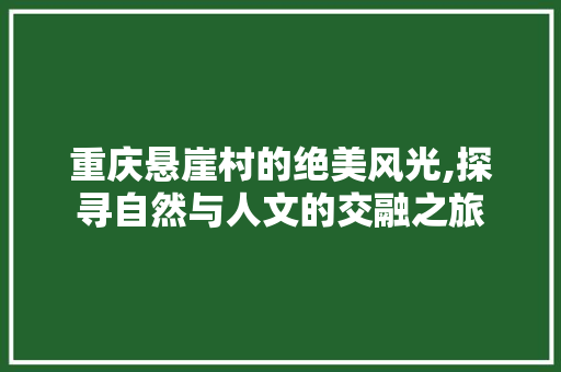 重庆悬崖村的绝美风光,探寻自然与人文的交融之旅