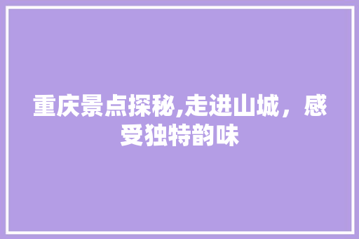 重庆景点探秘,走进山城，感受独特韵味