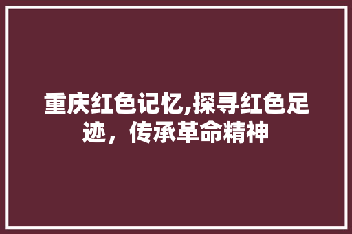 重庆红色记忆,探寻红色足迹，传承革命精神