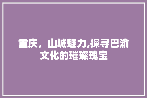 重庆，山城魅力,探寻巴渝文化的璀璨瑰宝