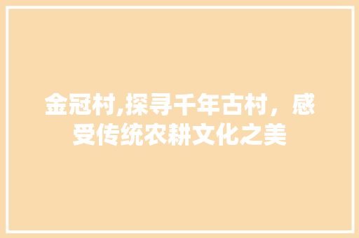 金冠村,探寻千年古村，感受传统农耕文化之美