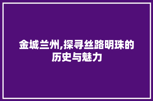 金城兰州,探寻丝路明珠的历史与魅力