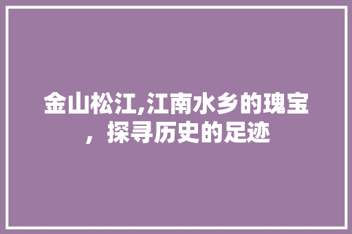 金山松江,江南水乡的瑰宝，探寻历史的足迹