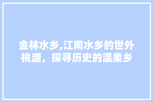 金林水乡,江南水乡的世外桃源，探寻历史的温柔乡